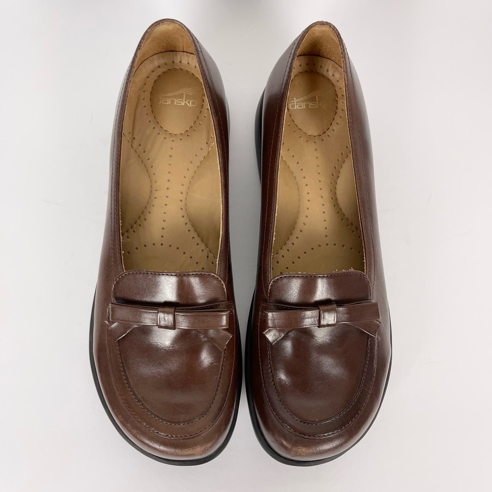 Dankso Danielle Womens EU 40 US 9.5 Brown Leather Loafers Bow Slip On Round Toe - Picture 4 of 10
